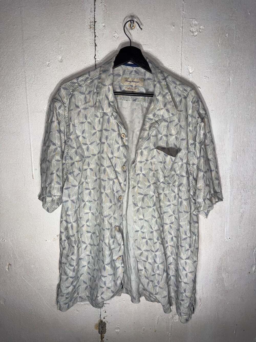 Tommy Bahama Silk Blend Geometric Print Short Sleeve Shirt XL Original Fit